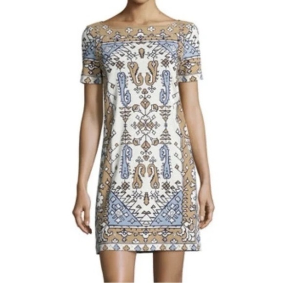 TORY BURCH Pima Cotton Bohemian Ikat Dress Wheat Lisbon (23) - Picture 3 of 9